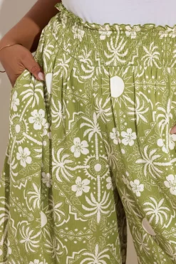 Yours Curve Green Palm Print Shirred Midaxi Culottes