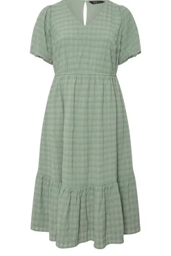 Yours Curve Green Textured Check Midi Dress