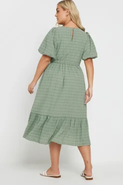 Yours Curve Green Textured Check Midi Dress