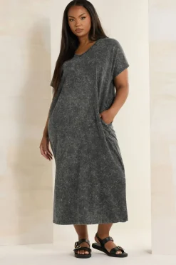Yours Curve Grey Acid Wash Heavyweight Throw On Dress