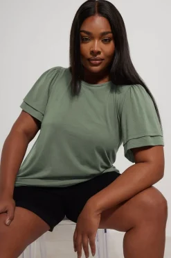 Yours Curve Grey Double Frill Angel Sleeve Top