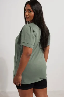 Yours Curve Grey Double Frill Angel Sleeve Top