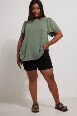 Yours Curve Grey Double Frill Angel Sleeve Top