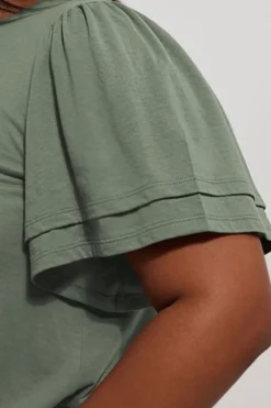 Yours Curve Grey Double Frill Angel Sleeve Top