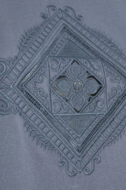 Yours Curve Grey Embroidered Boho Diamond Oversized T-Shirt