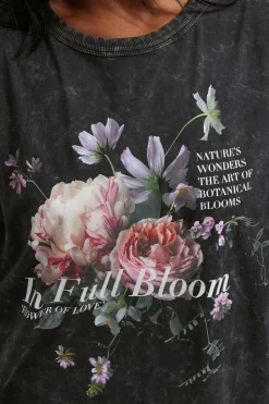 Yours Curve Grey In Full Bloom Acid Wash Oversized T-Shirt