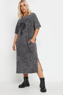 Yours Curve Grey Rose Graphic Print T Shirt Dress