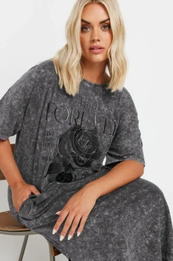 Yours Curve Grey Rose Graphic Print T Shirt Dress