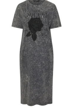 Yours Curve Grey Rose Graphic Print T Shirt Dress