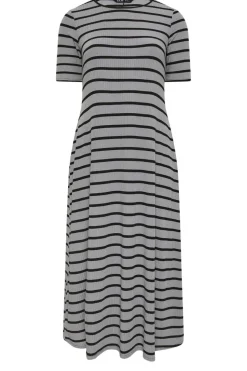 Yours Curve Grey Stripe Ribbed Maxi Dress