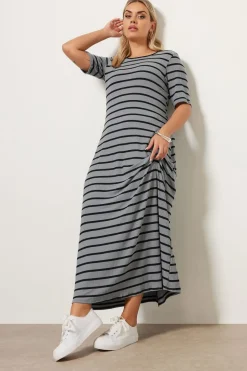 Yours Curve Grey Stripe Ribbed Maxi Dress