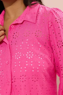 Yours Curve Hot Pink Broderie Anglaise Long Sleeve Shirt