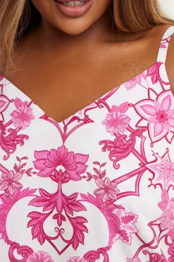 Yours Curve Hot Pink Tile Print Vest Top