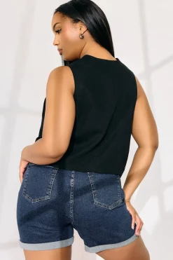 Yours Curve Indigo Blue Turn Up Stretch Denim Mom Shorts