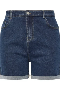 Yours Curve Indigo Blue Turn Up Stretch Denim Mom Shorts