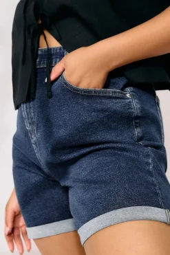 Yours Curve Indigo Blue Turn Up Stretch Denim Mom Shorts