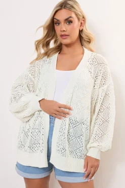 Yours Curve Ivory White Balloon Sleeve Knitted Cardigan