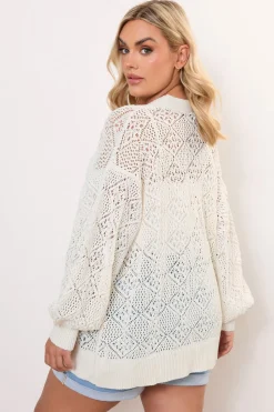 Yours Curve Ivory White Balloon Sleeve Knitted Cardigan