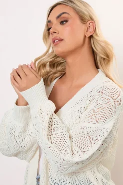 Yours Curve Ivory White Balloon Sleeve Knitted Cardigan