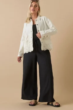 Yours Curve Ivory White Broderie Anglaise Twill Shacket