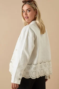 Yours Curve Ivory White Broderie Anglaise Twill Shacket