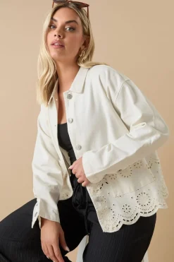 Yours Curve Ivory White Broderie Anglaise Twill Shacket