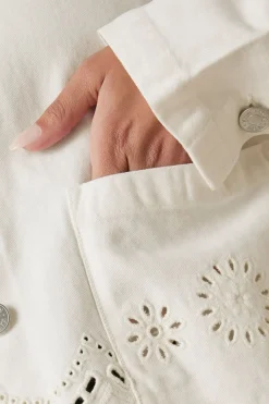 Yours Curve Ivory White Broderie Anglaise Twill Shacket