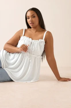 Yours Curve Ivory White Frilled Tie Front Cami Top