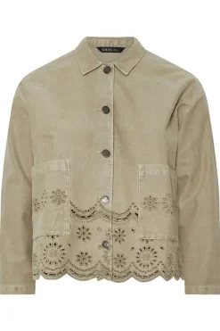 Yours Curve Khaki Green Broderie Anglaise Twill Shacket