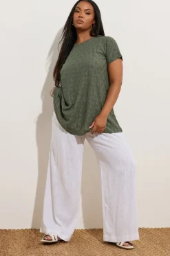 Yours Curve Khaki Green Broderie Anglaise Textured Swing Top