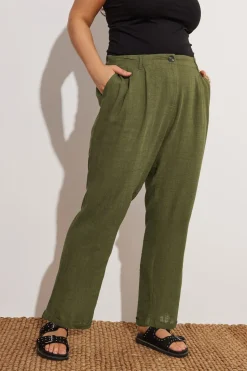 Yours Curve Khaki Green Formal Linen Trousers
