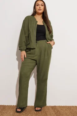 Yours Curve Khaki Green Formal Linen Trousers