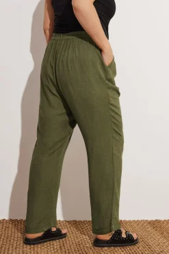 Yours Curve Khaki Green Formal Linen Trousers