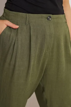 Yours Curve Khaki Green Formal Linen Trousers