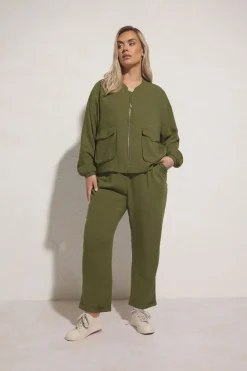 Yours Curve Khaki Green Formal Linen Trousers