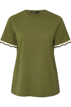 Yours Curve Khaki Green Metallic Crochet Trim T-Shirt