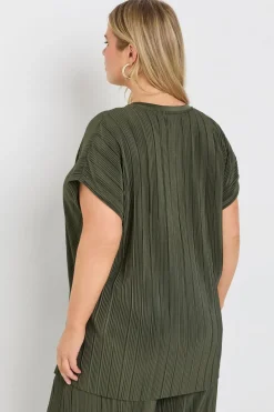 Yours Curve Khaki Green Plisse Top