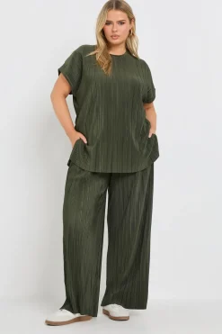 Yours Curve Khaki Green Plisse Top
