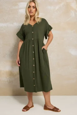 Yours Curve Khaki Green Peplum Midaxi Dress
