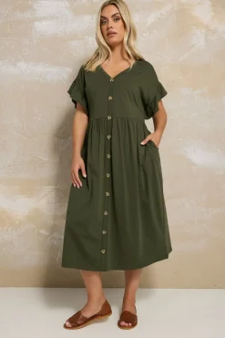 Yours Curve Khaki Green Peplum Midaxi Dress
