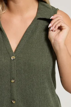Yours Curve Khaki Green Textured Sleeveless Shirt