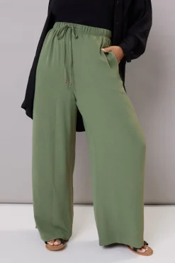 Yours Curve Khaki Green Twill Wide Leg Trousers