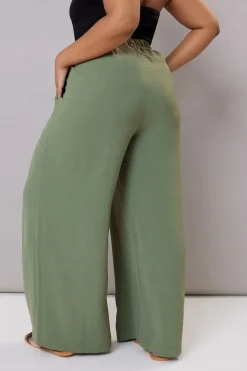 Yours Curve Khaki Green Twill Wide Leg Trousers