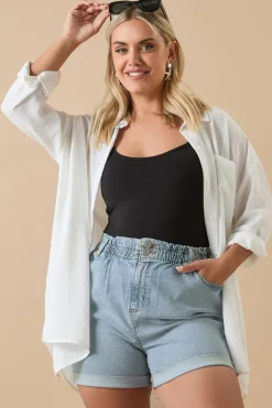 Yours Curve Light Blue Elasticated Waist Turn Up Denim Shorts