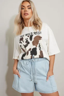 Yours Curve Light Blue Tie Waist Denim Shorts