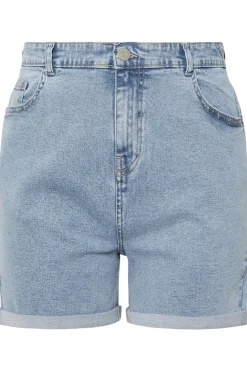Yours Curve Light Blue Turn Up Stretch Denim Mom Shorts
