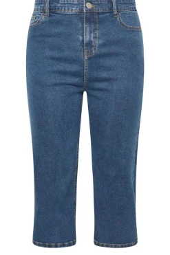Yours Curve Mid Blue Wide Leg Cropped Denim Jeans