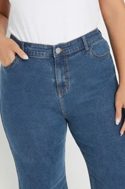 Yours Curve Mid Blue Wide Leg Cropped Denim Jeans