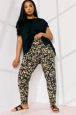 Yours Curve Natural Brown Abstract Print Harem Trousers