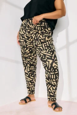 Yours Curve Natural Brown Abstract Print Harem Trousers